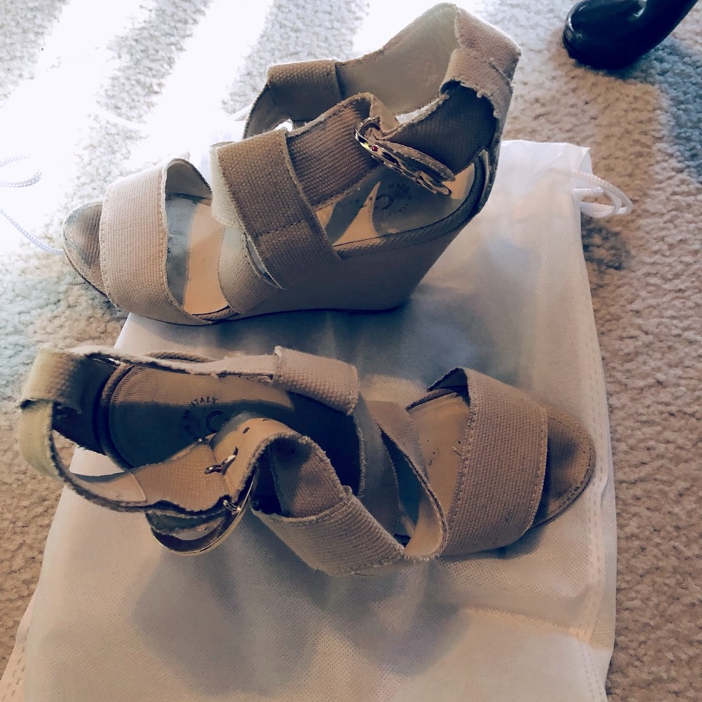 Chanel wedge. Tan